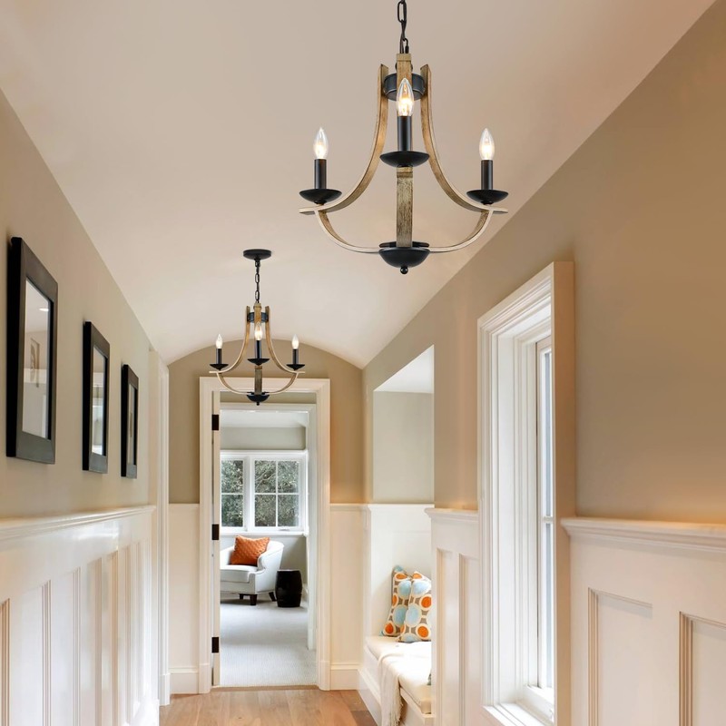 LAMPKEDUO Farmhouse Chandelier for Dining Room 3-Light 19" Wide Adjustable