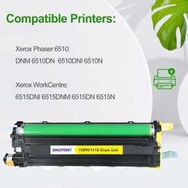 SINOPRINT Compatible 6510 6515 Yellow Drum Unit(108R01419) Replacement for Xerox Phaser 6510DNM 6510DN 6510DNI 6510N WorkCentre 6515DNI 6515DNM 6515DN 6515N Printer (Yellow,1-Pack)
