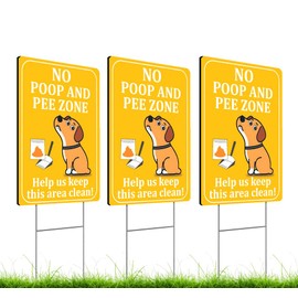 Set of 3 Double Sided 12x8 Inches Plastic Sign "No Poop and Pee Zone" with Metal H-Stakes - Help Us Keep this Area Clean - Pick Up After your Pet - Signage no Dog Pooping and Peeing in Garden