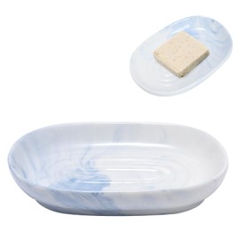 Mayoii Soap Dish Ceramic Beautiful Waterproof Rustless Stable Marbling Soap Holder for Bathroom Kitchen Toilet Washbasin Desktop (Blue)
