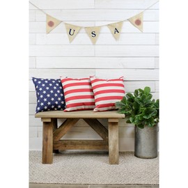 AuldHome American Flag Pillow Covers (Set of 3, 16 x 16 Inch); Vintage Rustic Farmhouse Style Throw Pillow Cases