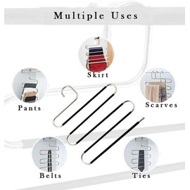 devesanter Hangers Space Save Non-Slip 6 Pack S-Shape Clothes Hangers Stainless Steel Closet Storage Organizer for Pants Jeans Scarf Trousers Hanging Black