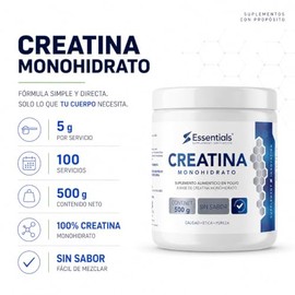 Creatina Monohidrato 100% pura | Libre de azucares | Libre de gluten | Libre de maltodextrina. (500)