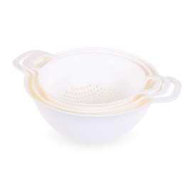 Mintra Home Colanders 3pk, (Assorted 3pk, White), (3pk includes 3 assorted sizes), Colorful, Fruit, Veggies, Pasta, Strainer, Dishwasher Safe, BPA Free, Durable, Heavy Duty