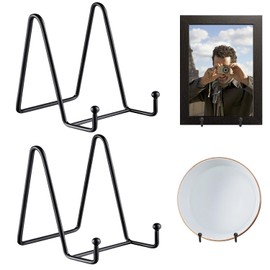DRERIO 2Pcs Plate Stands Plate Holder Display Stand 3 Inch Book Display Small Metal Picture Stand Plate Holder Tabletop Easel Display Stand Black Iron Easel for Photo,Pictures,Decorative Plate Dish