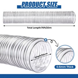 Therwen Clear PVC Dust Collection Hose, Heavy Duty Dust Debris and Fume Collection Hose, Flexible Clear Vacuum Hoses (4" x 70 ft)