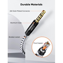 CableCreation 3.5mm Headphone Extension Cable 6FT/1.8m, 4Pole TRRS Aux Cord with Microphone, 1/8 Stereo Audio Cable for Phones, Headphones, Speakers, Tablets, PCs, MP3 Players, Laptops, Black