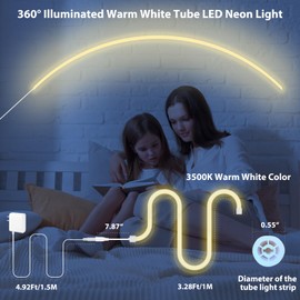 LED Neon Rope Lights 360° Lighting, 3.28Ft Round Tube Warm White LED Strip Light 360 Degree Illumination, IP65 Waterproof Flexible Neon LED Lights for Bedroom Gaming Room Kids Wall Lighting DIY Decor