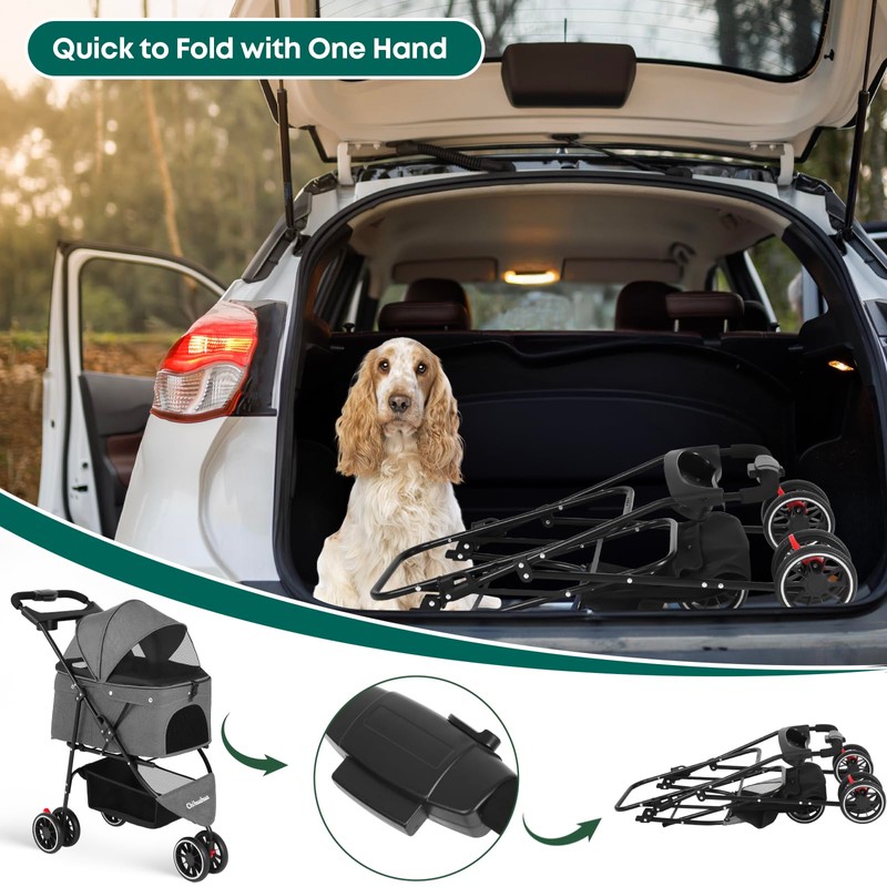 Pet Stroller,Dog Stroller for Small Medium Dogs Cats,3 Wheels,Foldable,with Breathable