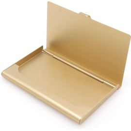 Pack of 2 Gold Metal Business Card Holder, Aluminum Alloy Business Card Case, Flip Cover Slim Pocket Business Card Holder, Purse Name Card Holders for Men & Women (Golden, One Size)
