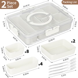 Snackle Box Container,Divided Serving Tray with Lid and Handle,7 Portable Compartment Travel Snack Box for Candy Fruits Nuts Veggie for Road Trip Party Picnic (2 Pack-Dishwasher Safety)