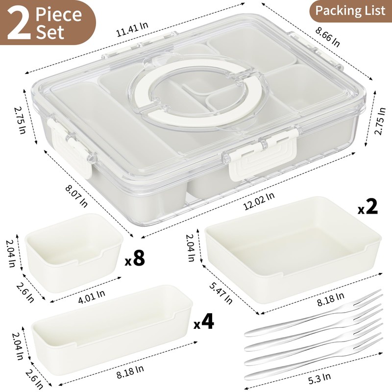 Snackle Box Container,Divided Serving Tray with Lid and Handle,7 Portable