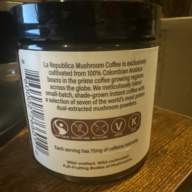 Colombian La Republica USDA Organic 7 Mushroom Superfood Coffee (instant)
