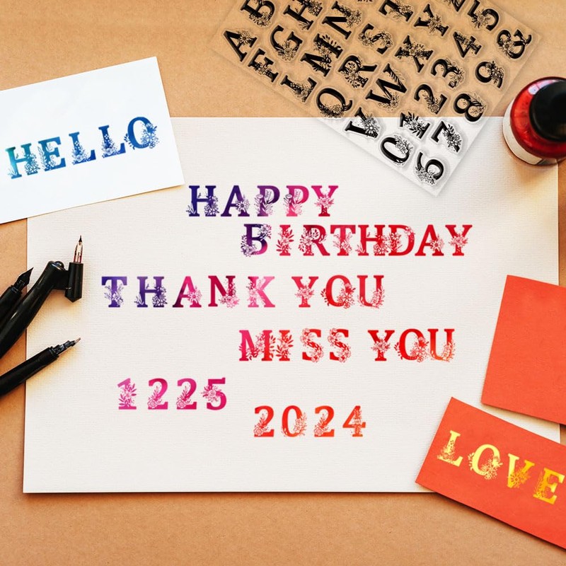 GLOBLELAND Letter and Number Clear Stamps for Card Making 8.3×5.8