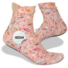 Neoprene Beach Socks - Water and Sand Socks for Men and Women, Ideal for Beach Volleyball, Snorkeling, Scuba Diving, and Swimming, Waterproof and Comfortable Sock Shoes, Seashells Design, (Medium)