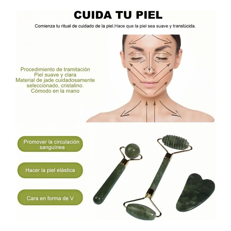 3pcs Rodillo De Masaje Facial De Jade Gua Sha Rejuvenece