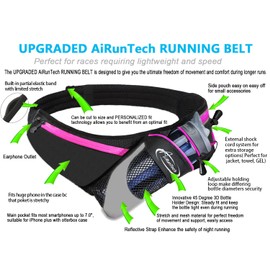 AiRunTech Upgraded No Bounce Hydration Belt Can be Cut to Size Design Strap for Any Hips for Men Women Running Belt with Water Bottle Holder with Large Pocket Fits Most Smartphones(Pink)