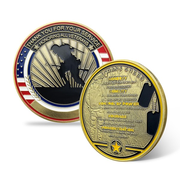 ASmileIndeep Military Veterans Challenge Coin Gratitude Gift Veterans Creed Challenge