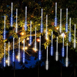 SIKEFIWO Meteor Shower Rain Lights 12.2 inch 12Tubes 288LEDs Falling Rain Lights Icicle Outdoor Rain Drop Lights Waterproof for Christmas Tree Decorations
