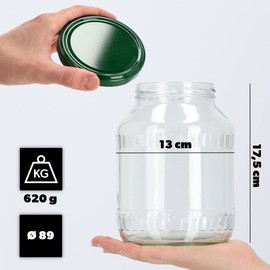 KADAX Preserving Jars 1.7 L with fi89 Screw Lid, Large Preserve Jars with Wide Opening for Pickling Cucumbers, Kimchi & Sauerkraut, Jars for Preserving and Fermenting (Green, Pack of 1)