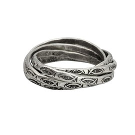 81stgeneration Women's 999 Fine Silver Karen Hill Tribe Russian Style 5 Band Fish Pattern Ring