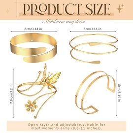 Tondiamo 4 Pcs Gold Simple Upper Arm Cuff Bracelets for Women Adjustable Arm Bangle Armlets (Novel)