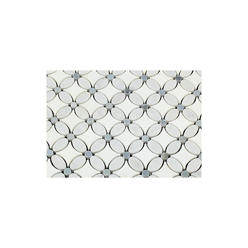 Carrara White Italian (Bianco Carrara) Marble Florida Flower Mosaic Tile