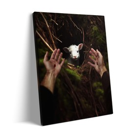 Jesus and Lamb Canvas Wall Art Decor Framed Painting - Jesus Reaching for the Lost Sheep, Christian Religious Artwork for Home and Church Wall Decoration, Oil Painting Decor 16X20 inch