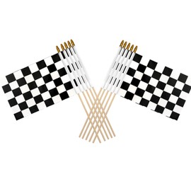 Checkered Flags,10 PCS 11 * 8 Inch Racing Car Flags on Wooden Stick,Black and White Checkered Flag Large Race Car Driver Flag for Racing Party Supplies Children's Party Decoration