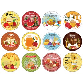 Qpout 20 Sheets Rosh Hashanah Stickers (240 Jewish New Year Stickers), Shana Tova Stickers for Gifts Box Envelops Candy Bags Water Bottles Scrapbook Laptop, 1.5 inch Round