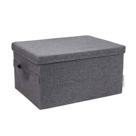 Bigso Soft Foldable Fiberboard Storage Box with Lid, 8.7 x 11.8 x 15.7 in, Medium, Grey
