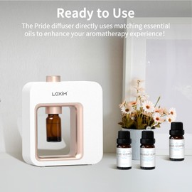 LOXIM Pride Aromatherapy Diffuser with Daytime Calm Collection Essential Oil Blends, Waterless Diffuser with Essential Oils, No Heat, Quiet, Battery Operated for Living Room Office Home Car (White)