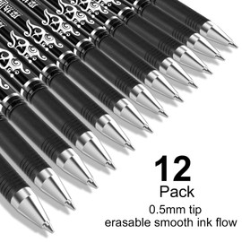 Erasable Gel Pens, 12Pcs 0.5mm Black Ink Eraser Rollerball Pens for Writing Bullet Journal Note Taking School Office Supplies