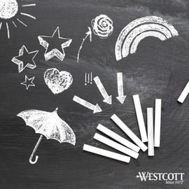 Westcott Chalk 12 Pieces White (Set of 3) | 3 x Pack of 12 Chalk with 1.2 cm Diameter in Opaque White | Low Dust & Easy to Wipe Clean | 8.5 cm Long Chalk Pens | E-744982 00