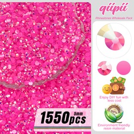 qiipii 1550PCS 5mm Hot Pink AB Resin Rhinestones Rose Pink AB Flatback Jelly Resin Stones Bulk SS20 Diamonds Gems Charms for Nails Face Eyes Makeup Body Mugs Tumblers Bottles DIY Crafts Decor Shoes