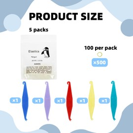 Nuqin Orthodontic Elastic Bands,500pcs Dental Rubber Braces Bands with 5 Pcs Placers,Brace Bands for Crooked Teeth,Braces,Teeth Gap,Elastic Bands for Braces Teeth Gap(Penguin 5/16")