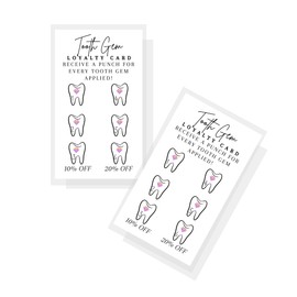 Tooth Gem Loyalty Discount Cards | 50 Pack | Size 2x3.5" inch Business Card | Matches Tooth Gem Aftercare Card | Wallet Sized White Card Design
