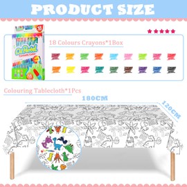 Dinosaur Giant Colouring Table Cloths for Kids,Party Tablecloth Colouring Poster with 18 Paint Pens,47x71inch Colour in Table Cloth Drawing Paper Roll Table Cover Colouring Sheet for Kids Dino Party