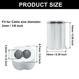 Murtenze 120Pcs 1/8" Wire Rope Sleeve, Aluminum Cable Crimp Sleeves, Crimping Loop Sleeve for Cable and Wire Rope Crimp Double Barrel Crimp Sleeves(M3-1/8")