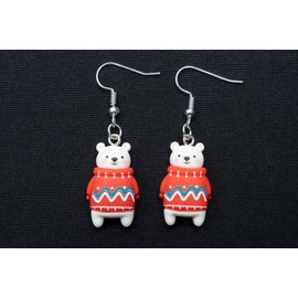 Miniblings Polar Bear with Jumper Earrings Winter Christmas Bear Teddy Jumper - Handmade Fashion Jewellery I Earrings Earrings Gold-Plated, Resin