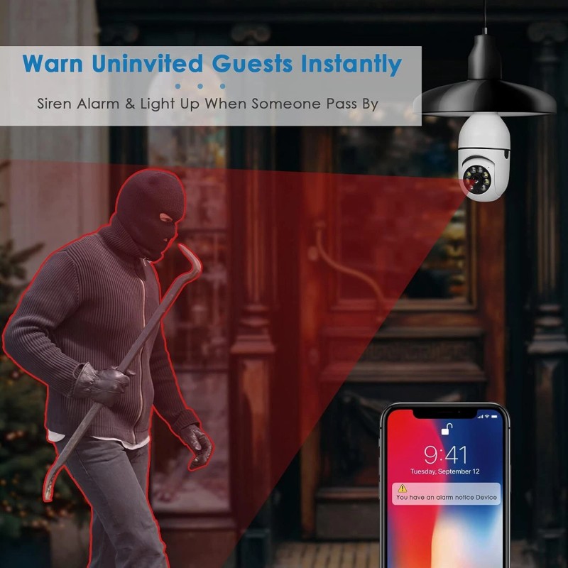 Wesecuu 2MP Wireless Light Bulb Security Camera 2.4G WiFi Outdoor