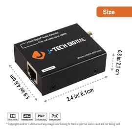 J-Tech Digital Optical/Coaxial Digital Audio Extender/Converter Over Single Cat5e/6 Cable (PoC) up to 990’ (300m) for Dolby Digital, DTS 5.1, DTS-HD, PCM [JTECH-AET1000]