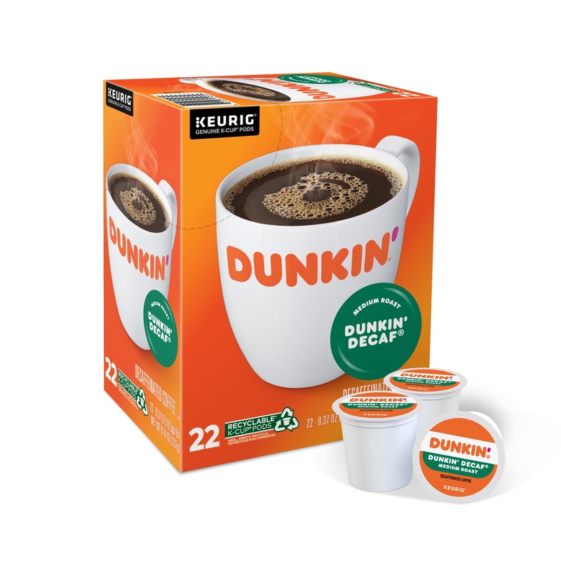 Dunkin' Decaf Medium Roast Coffee, 22 Keurig K-Cup Pods
