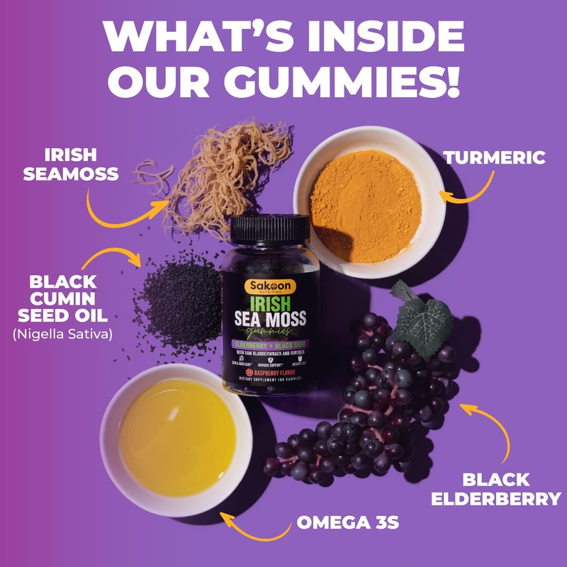 Irish Sea Moss Gummies with Elderberry & Black Seed Oil