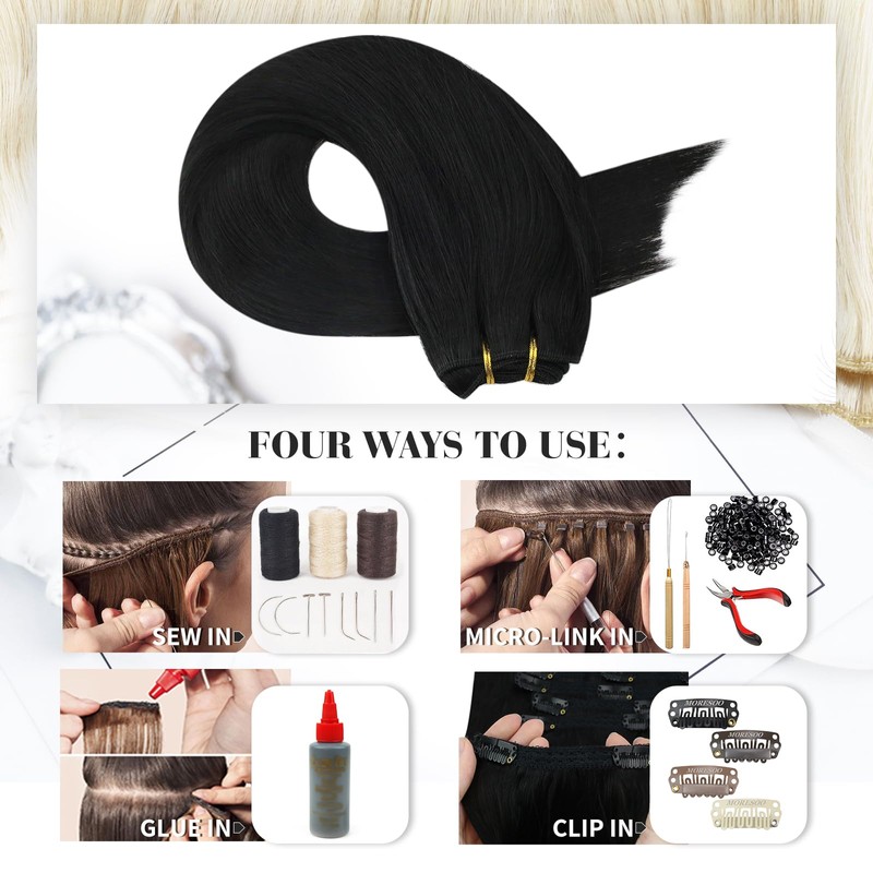 Moresoo Hair Wefts Real Hair for Sew-In Black Remy Human