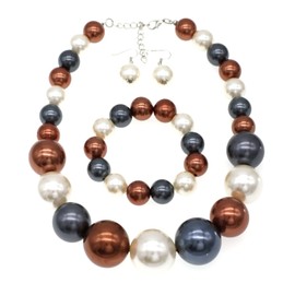 utop Large Big Pearl Necklace and Earring Set Multi Strand Pearl Necklace Costume Jewelry Chunky Pearls Necklaces for Women JNF
