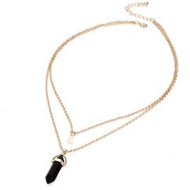 TseenYi Boho Moonstone Pendant Necklace, Multilayer Moon Necklace, Double Layer Collar Chain, Jewelry for Women and Girls (Gold)