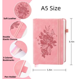 Lined Journal Notebook 365 Pages, A5 Leather Journals for Writing Women & Men, Hardcover Notebook with 100GSM Thick Paper, Daily Journal Notebook for Travel, Work, School, Note Taking, College Ruled