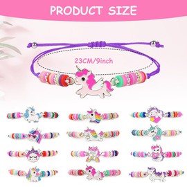 AUAUY 12PCS Friendship Bracelets, Unicorn Colorful Kids Bracelets, Adjustable Beaded Bracelets for Girls, Colorful Flat Beads Bracelets, Party Bag Fillers for Kids Christmas Birthday Party Favours