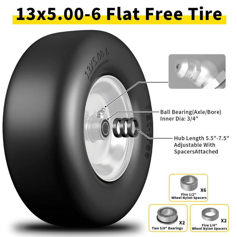 RONPOW 13x5.00-6 Flat Free Lawn Mower Tire, Zero Turn Mower